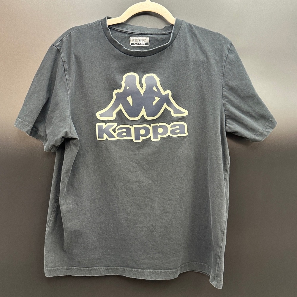 Kappa Omini Logo T-Shirt Mens Large Black Short Sleeve Graphic Tee Cotton